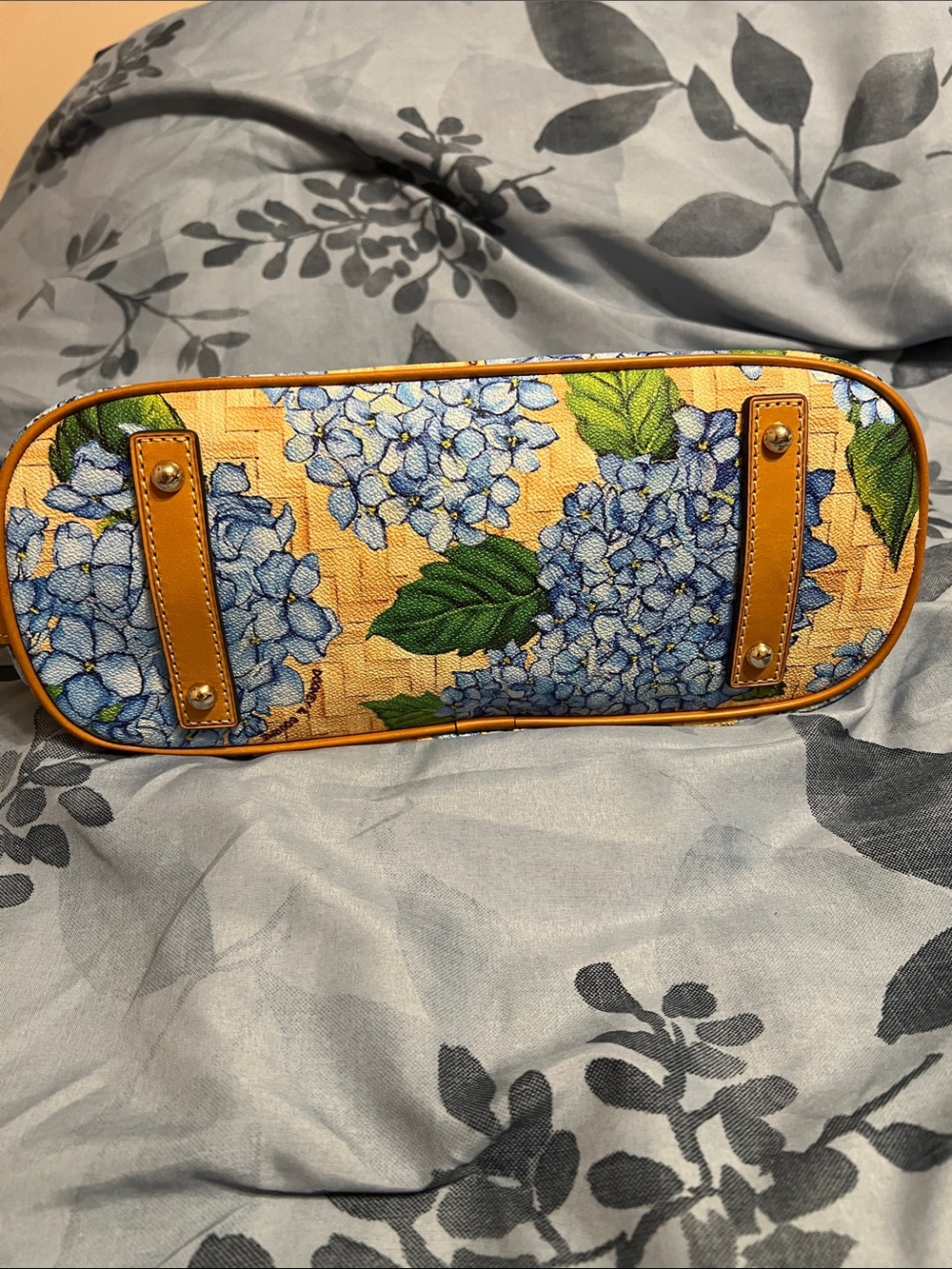 Dooney & Bourke Yellow Hydrangea Print Satchel with Blue Floral Accents - Picture 9 of 9